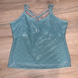 Free Country blue mermaid print girls 16 tankini swim suit top